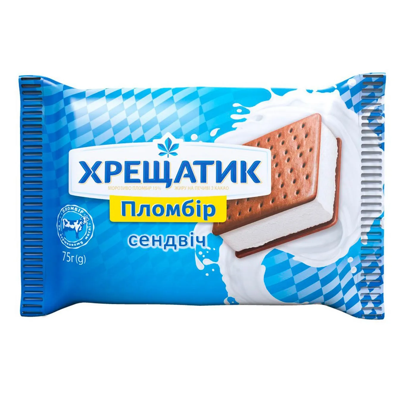 Морозиво Хрещатик пломбір на печиві з какао 75г - Фото 1