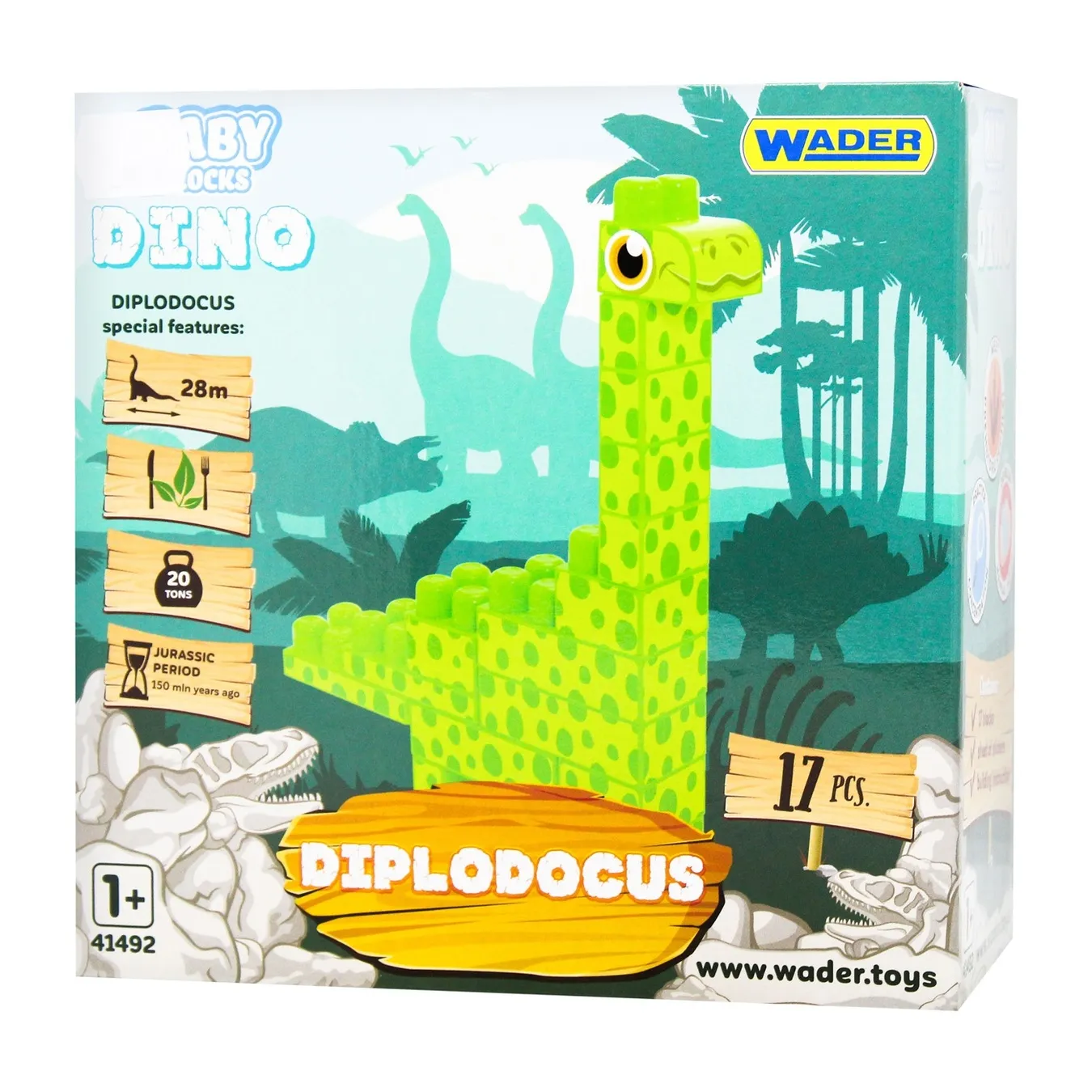 Конструктор Wader Baby Blocks Dino Диплодок - Фото 1