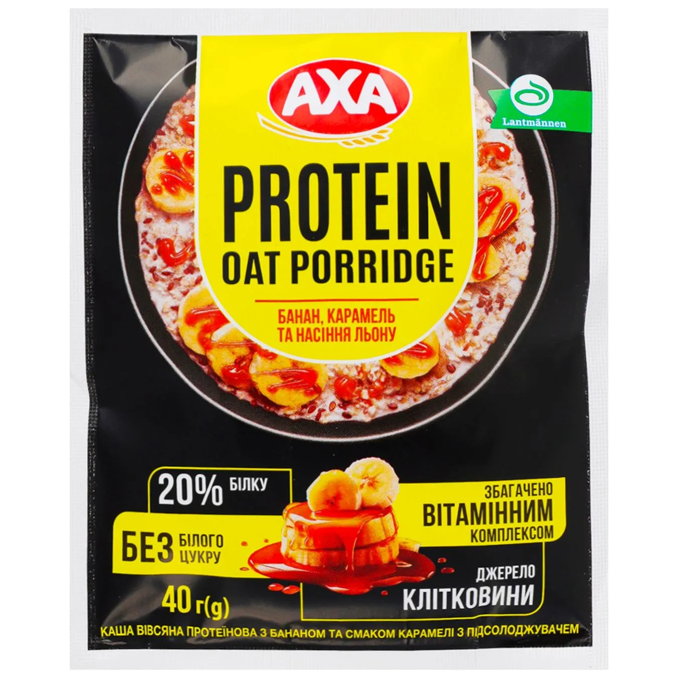 Каша вівсяна Аха Protein банан та смак карамелі з підсолоджувачем 40г - Фото 1