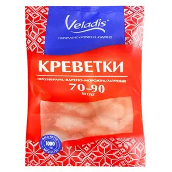 Креветки Veladis нерозібрані глазуровані варено-морожені 70/90 1кг - Фото 3