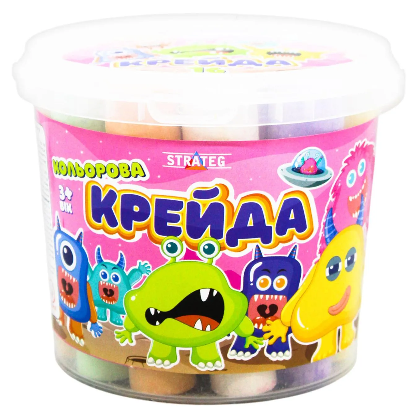 Крейда Strateg Велика кругла різнокольорова 16 штук - Фото 1