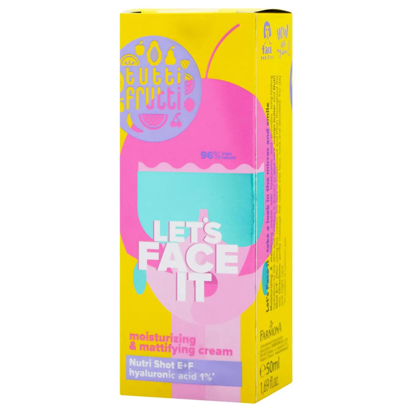 Крем для обличчя Farmona Tutti Frutti Let's Face It зволожуючий і матуючий з гіалуроновою кислотою 1% + Nutri Shot E+F 50мл - Фото 1