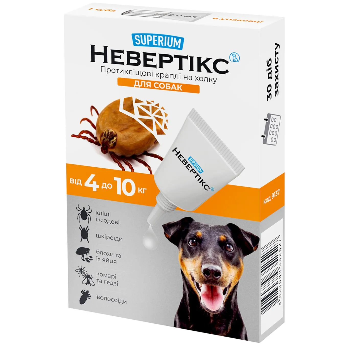 Краплі на холку Superium Nevertix для собак від 4 до 10кг від зовнішніх паразитів 1 піпетка - Фото 1