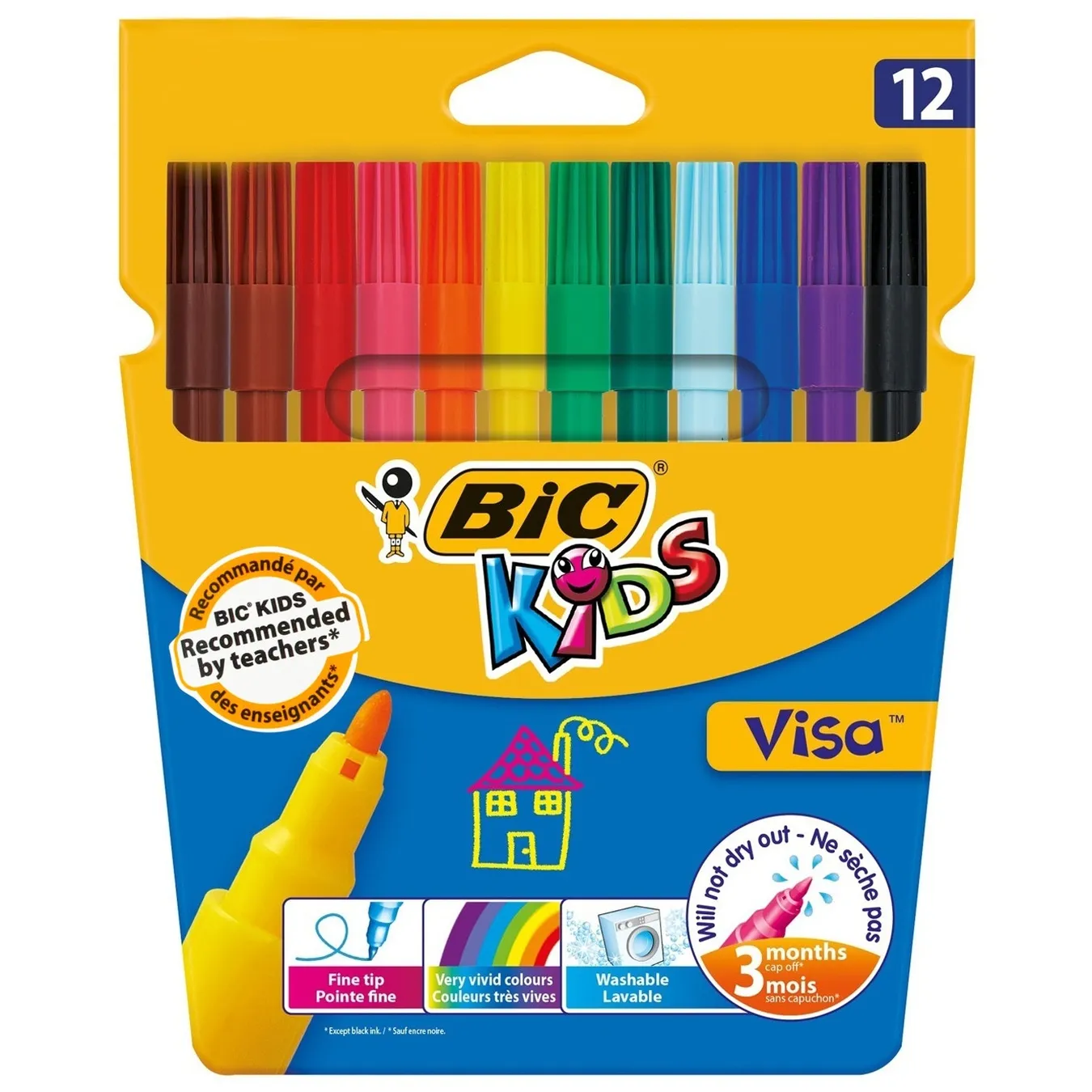 Фломастери BIC Kids Visa 12 кольорів - Фото 1