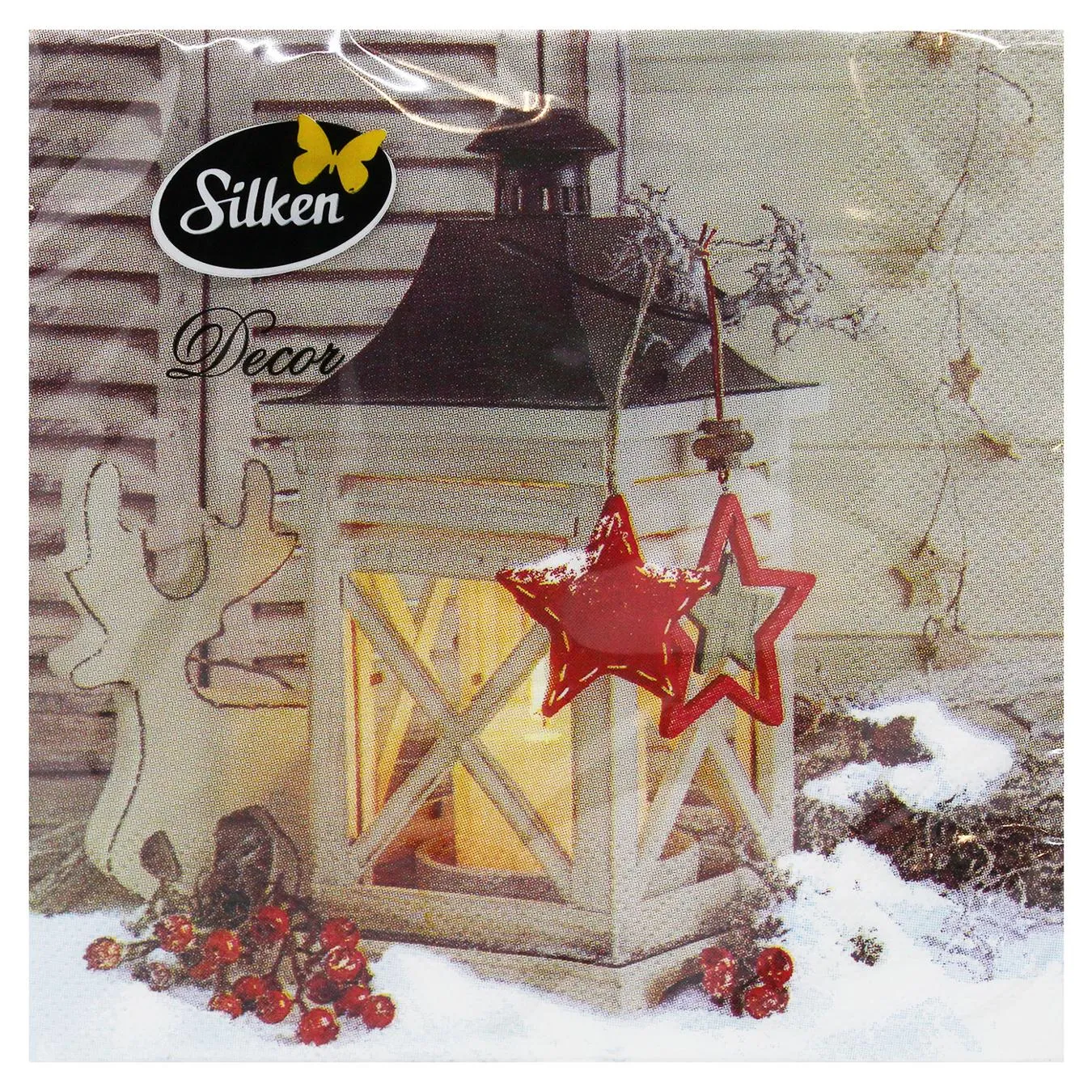 Серветки столові Silken Ліхтарик 3-шарові 33*33см 18шт - Фото 3