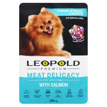 Корм вологий Leopold Premium М'ясний делікатес з лососем для собак 100г - Photo 1