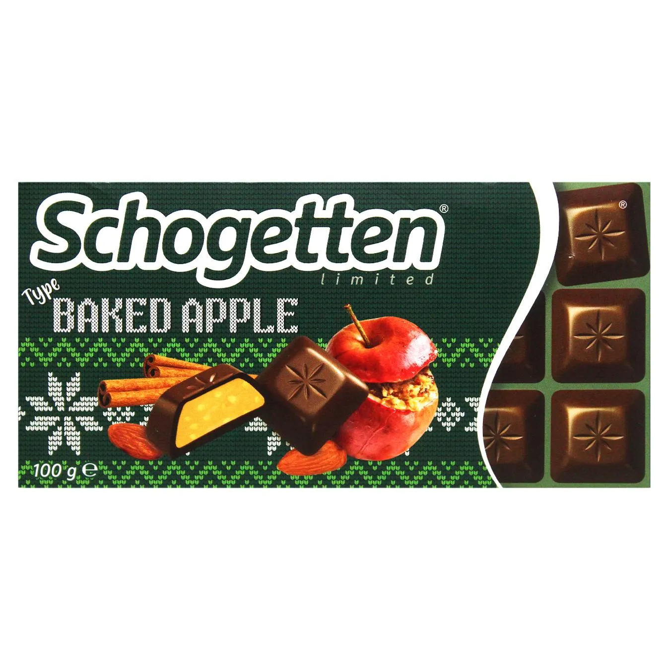 Шоколад молочний Schogetten з молочною начинкою зі смаком запеченого яблука та шматочками мигдалю 100г - Фото 1