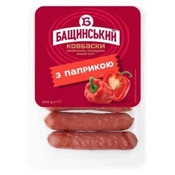 Ковбаски Бащинський з паприкою напівкопчені вищий сорт 200г - Фото 1