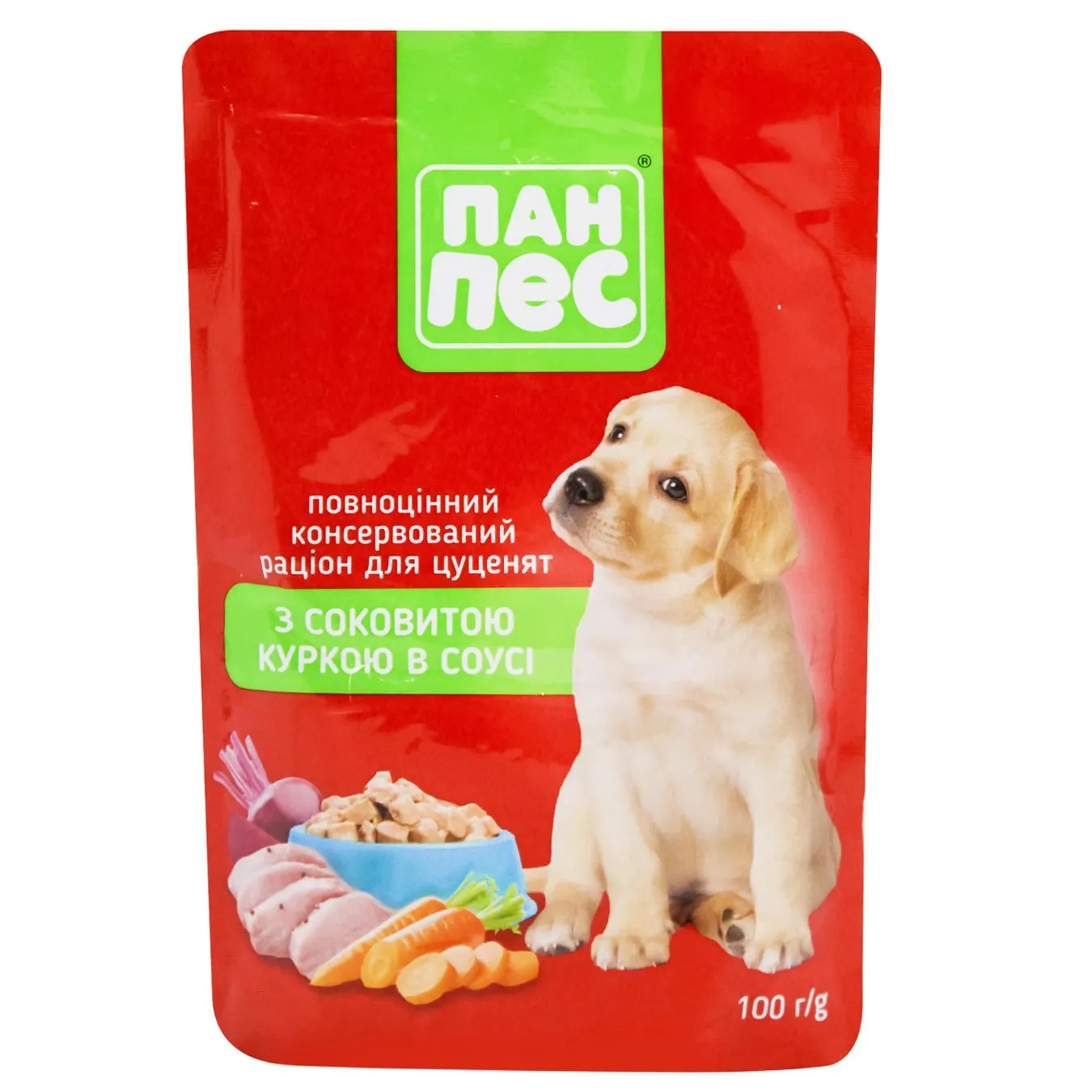 Корм вологий для цуценят курка в соусі Пан Пес 100г - Фото 1