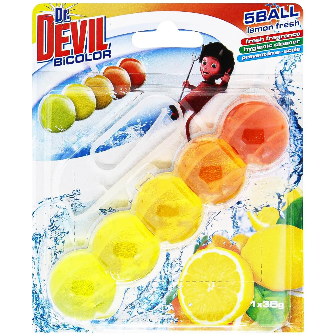 Блок для унітазу Dr. Devil 5 Ball BiColor Лимонна свіжість 35г - Фото 1