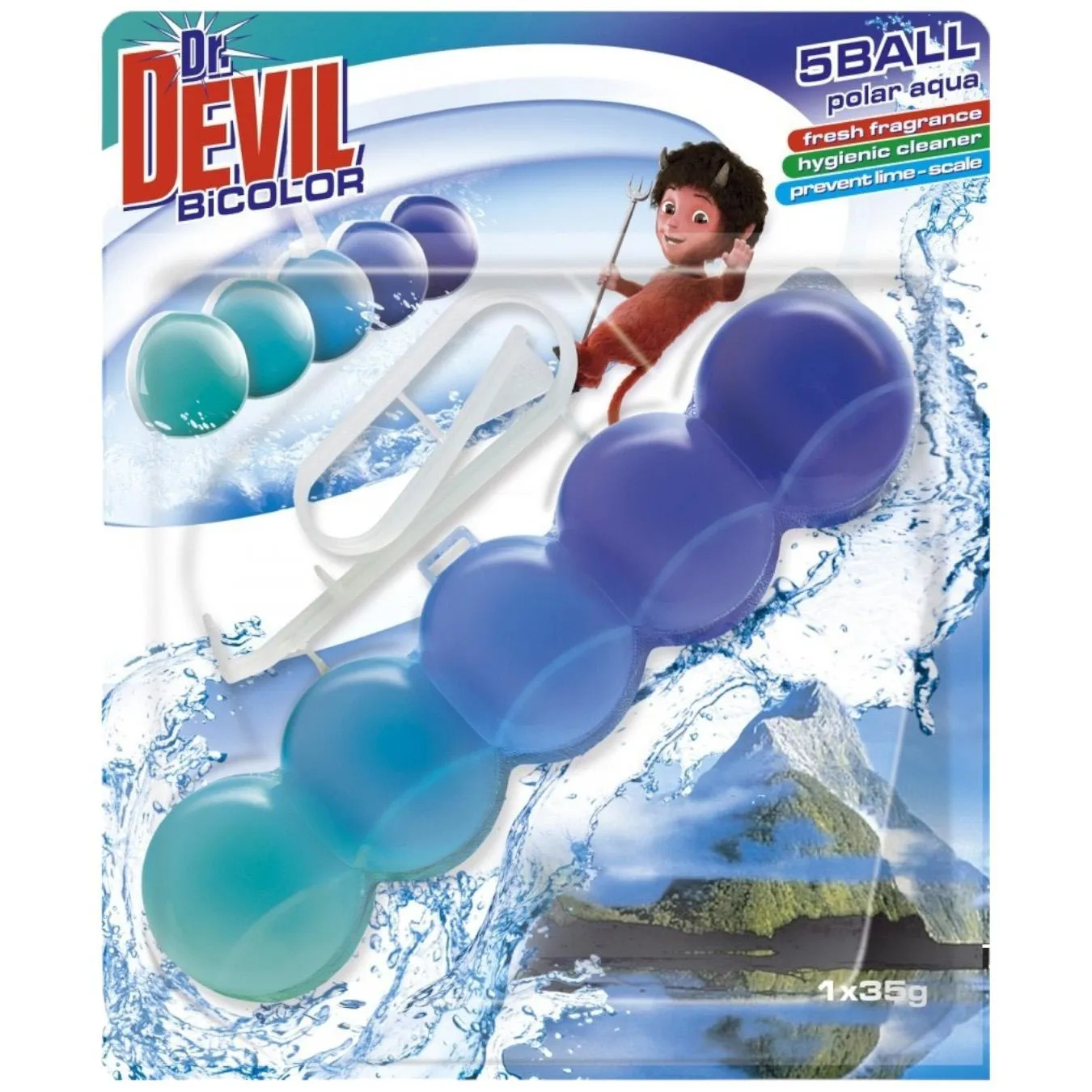 Блок для унітазу Dr. Devil 5 Ball BiColor Полярна вода 35г - Фото 1