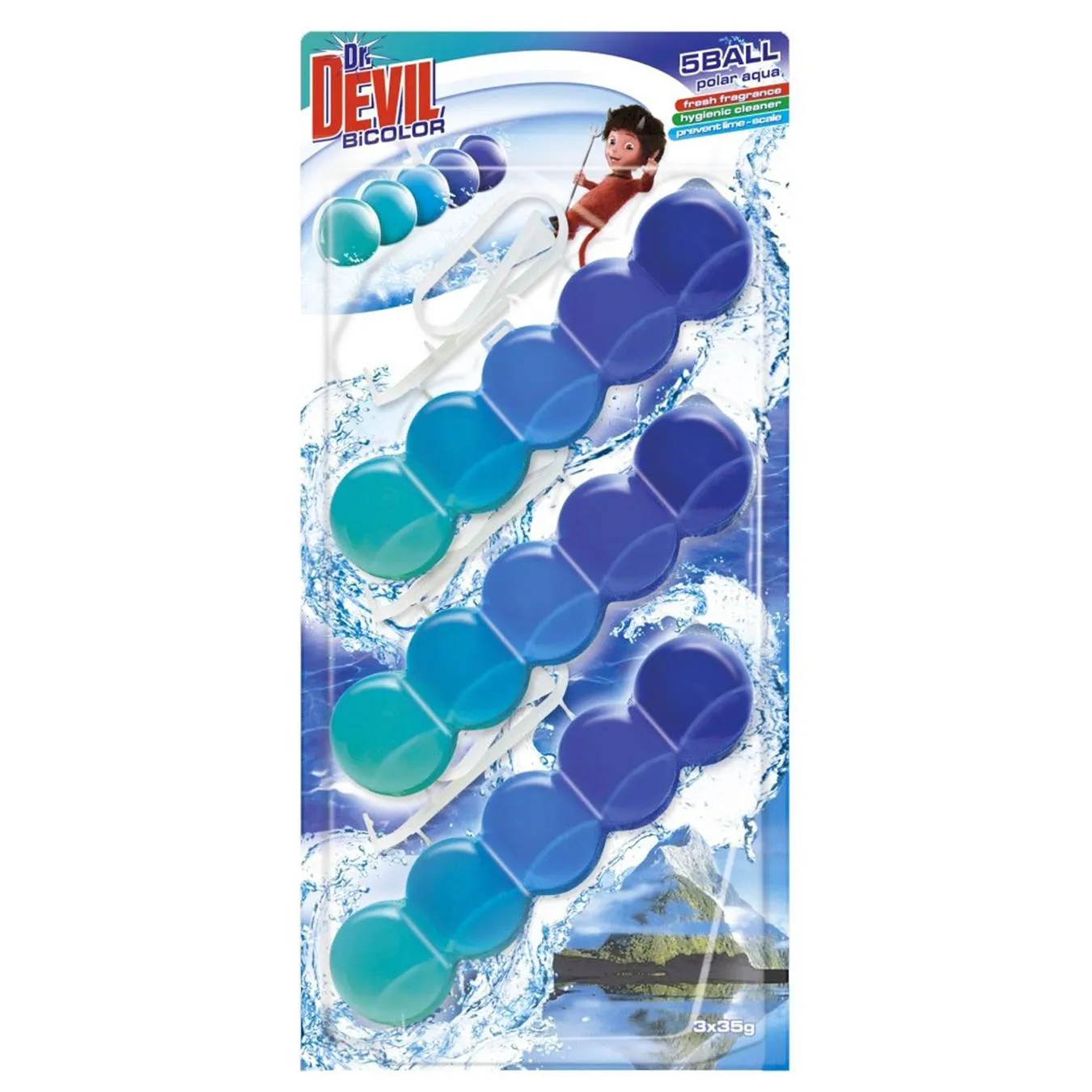 Блок для унітазу Dr. Devil 5 Ball BiColor Полярна вода 35г*3шт - Фото 1