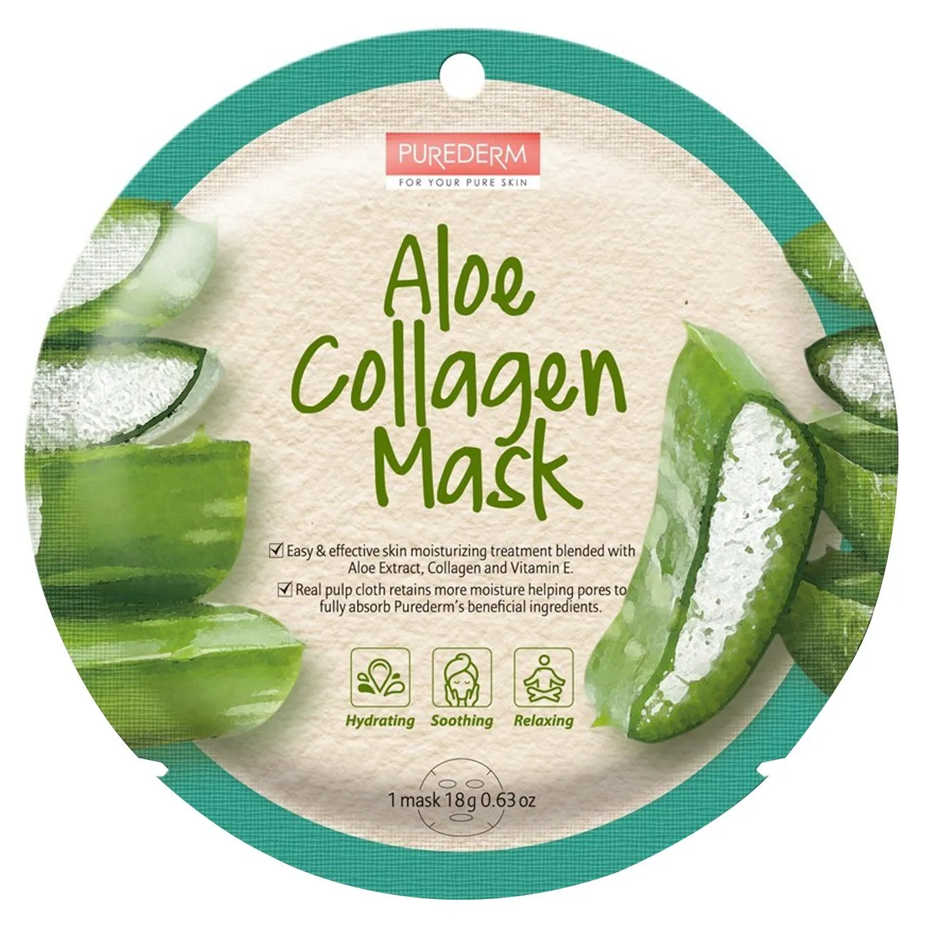Маска для обличчя Purederm Колагенова з алоє 18г - Фото 1