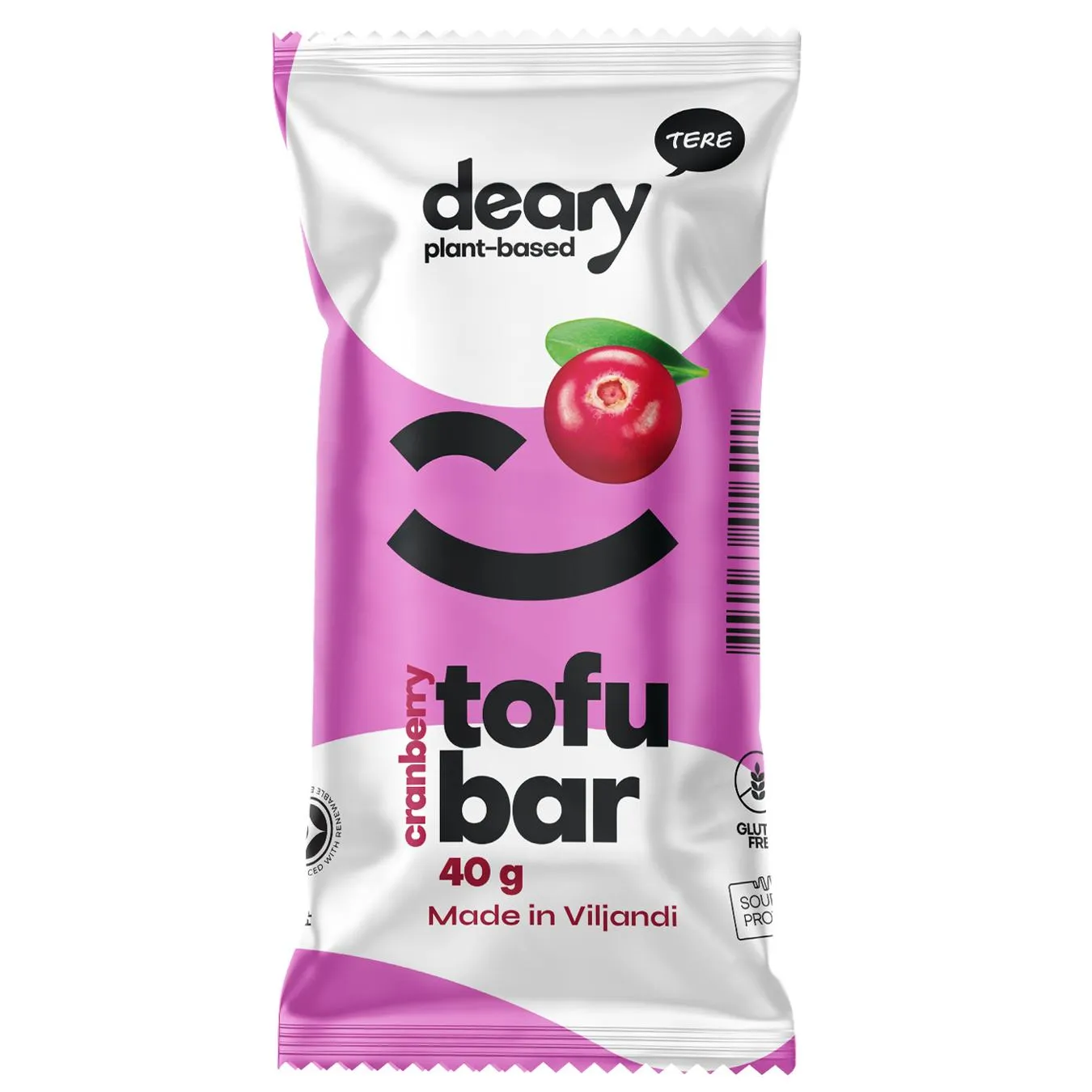 Батончик глазурований з тофу Deary журавлина 40г - Фото 1