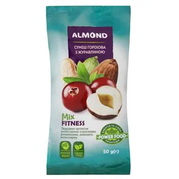 Суміш горіхова Almond Mix Fitness з журавлиною 50г - Photo 1