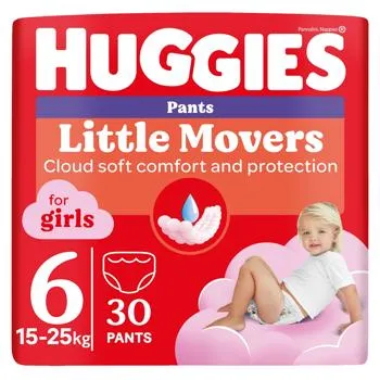Підгузки-трусики Huggies Little Movers Pants 6 15-25кг для дівчаток 30шт - Фото 1