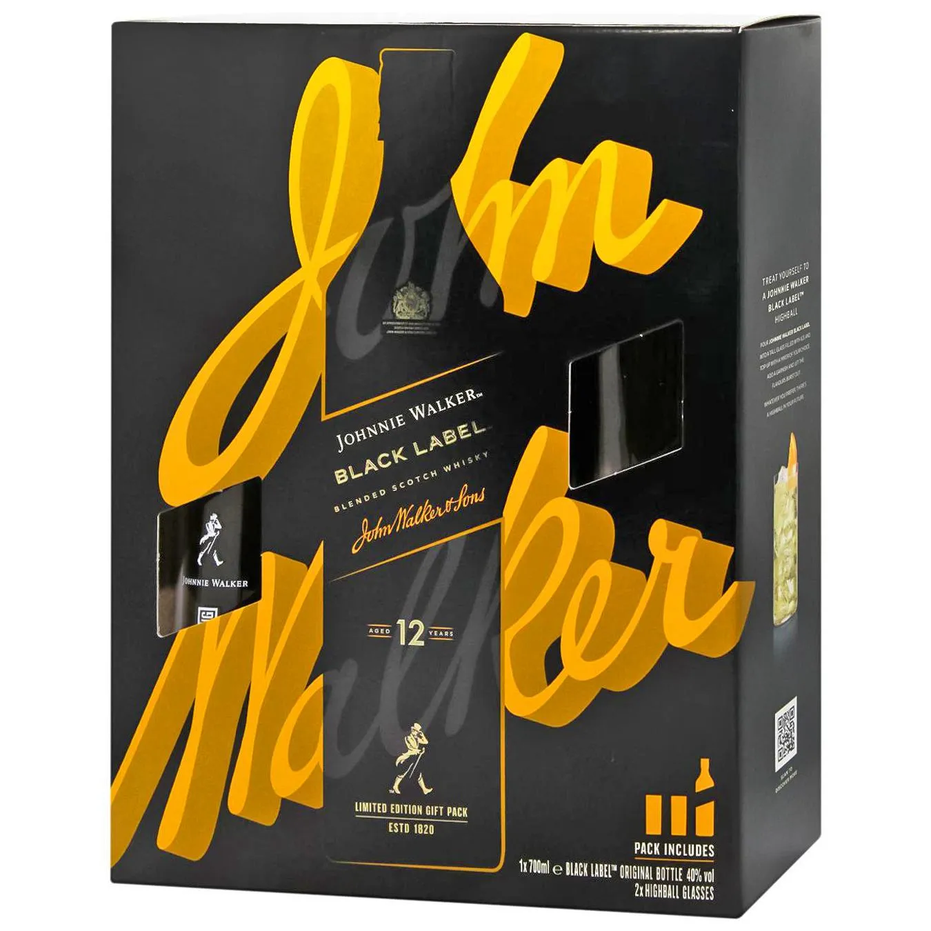 Віскі Johnnie Walker Black label 40% 0,7л + 2 склянки - Фото 1