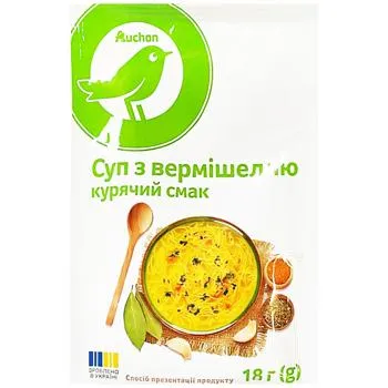 Суп Auchan з вермішеллю курячий смак 18г - Photo 1