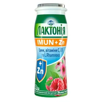Напій кисломолочний йогуртний Лактонія Imun+Zn Малина-ехінацея 1,5% 100г - Фото 3