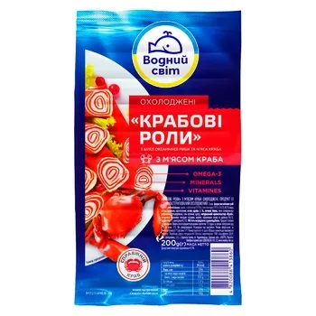 Крабові роли Водний Світ із сурімі з м'ясом краба охолоджені 200г - Фото 1