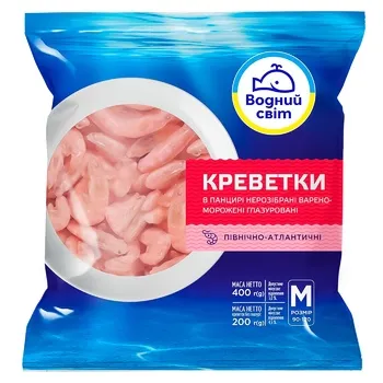 Креветки Водний Світ в панцирі варено-морожені 90-120 400г - Photo 1