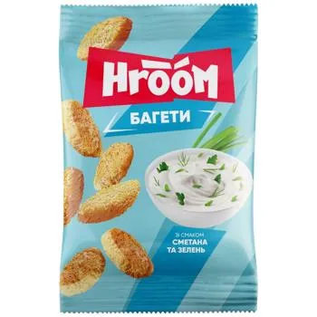 Сухарики Hroom! багетні зі смаком Сметана із зеленню 60г - Photo 1
