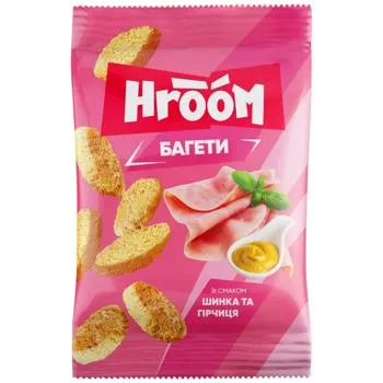 Сухарики Hroom! багетні зі смаком Шинка та гірчиця 60г - Photo 1