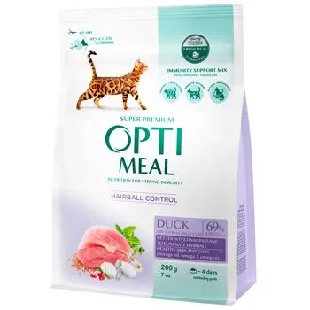 Корм сухий Optimeal з качкою для виведення шерсті у котів 200г - Photo 1