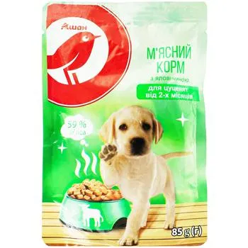 Корм вологий Auchan з яловичиною для цуценят 85г - Photo 1