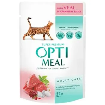 Корм вологий Optimeal з телятиною та журавлиною для дорослих котів 85г - Фото 1