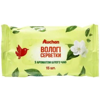 Серветки вологі Auchan з ароматом білого чаю 15шт - Photo 1