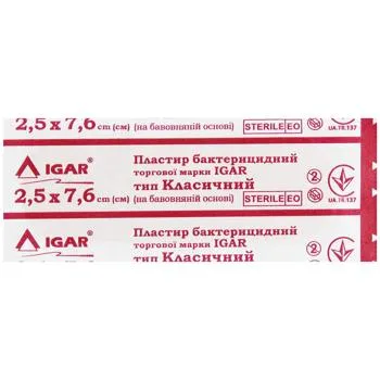 Пластир бактерицидний Igar Класичний на бавовняній основі 2,5х7,6см - Photo 1
