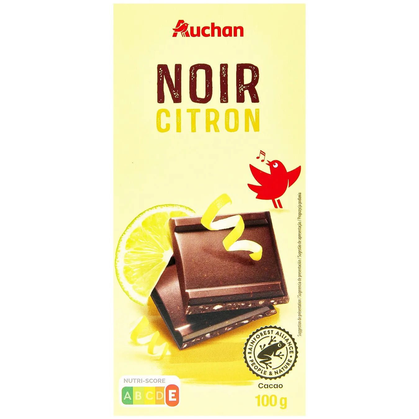 Шоколад чорний Auchan з цедрою лимону 100г - Фото 1