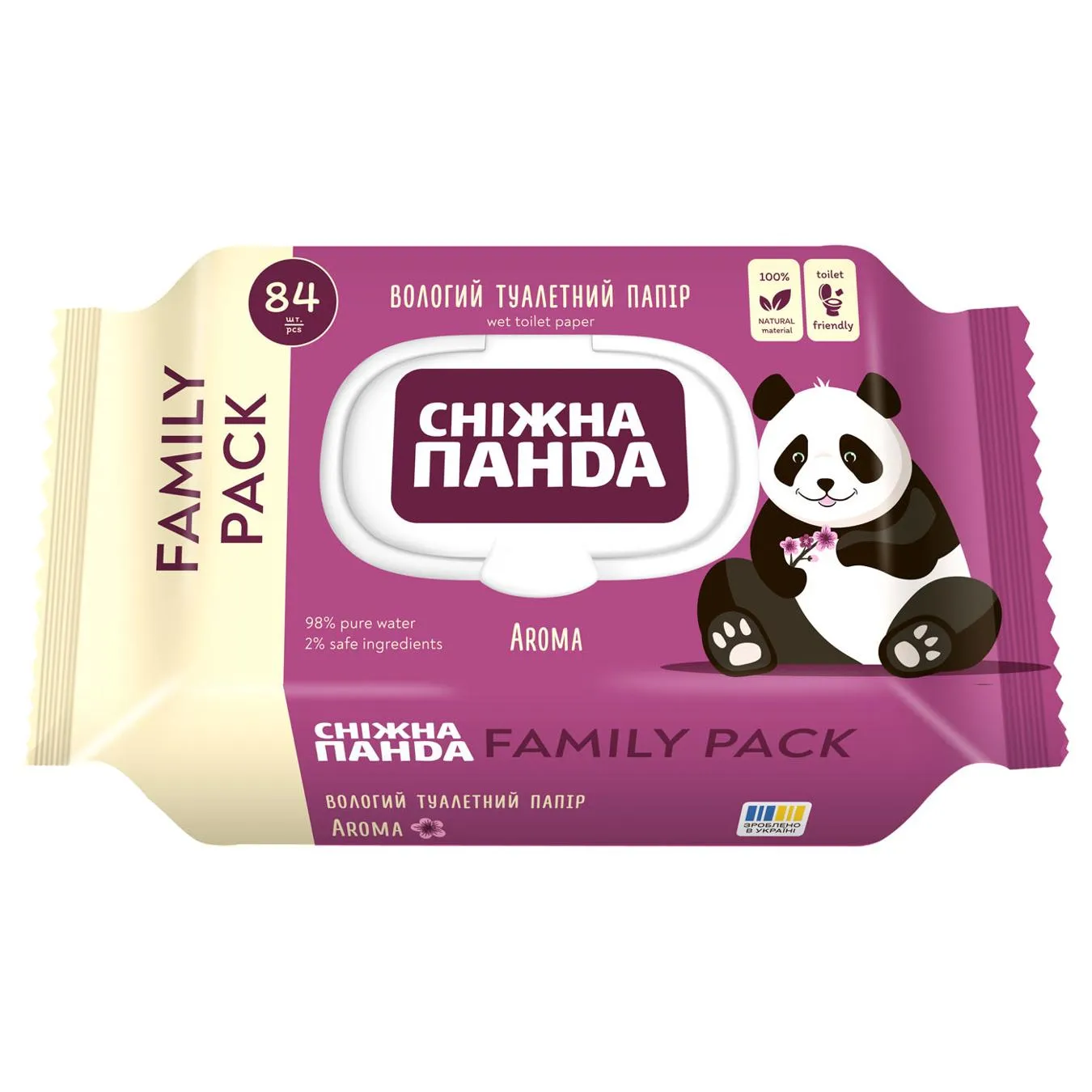 Туалетний папір вологий Сніжна панда Aroma 84шт - Фото 1