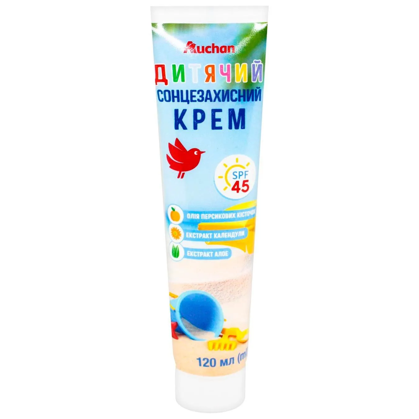 Крем Auchan сонцезахисний SPF45 120мл - Фото 1