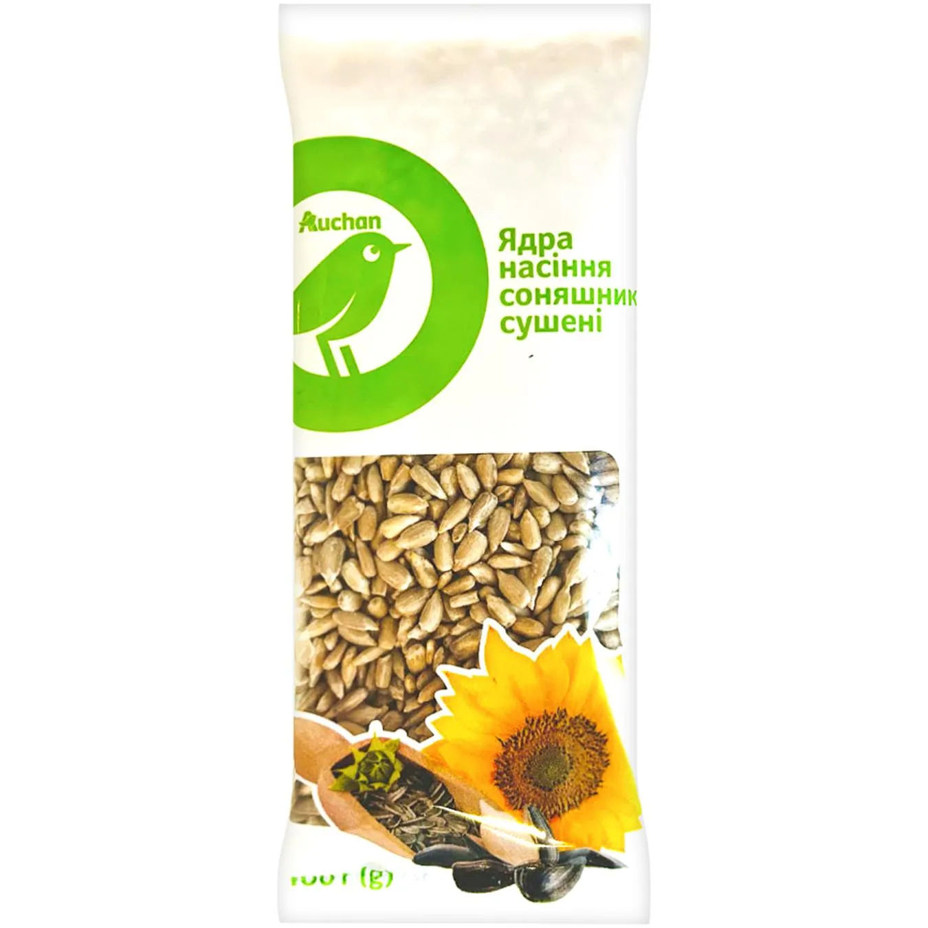 Ядра насіння соняшника Auchan сушені 100г - Фото 1