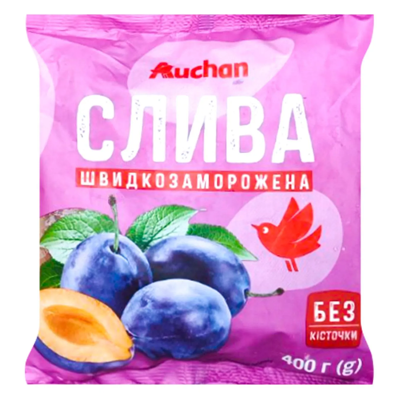 Слива Auchan половинки швидкозаморожена 400г - Фото 1