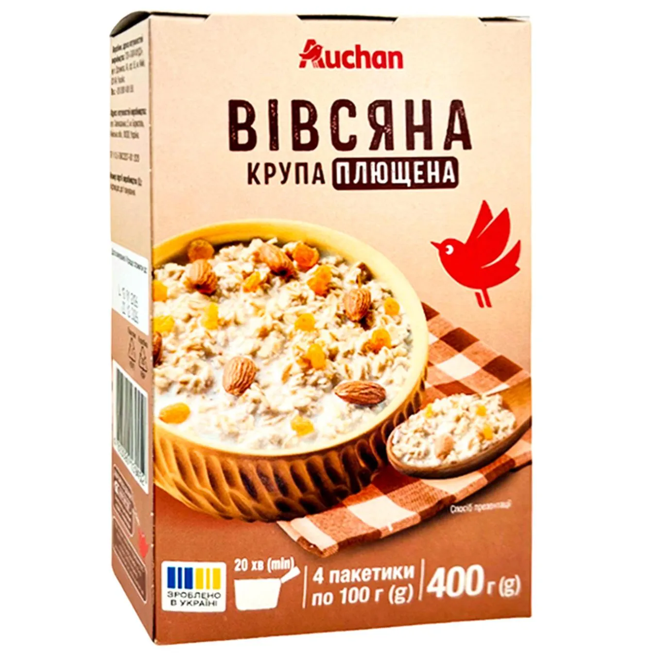 Крупа Auchan вівсяна плющена 4*100г - Фото 1