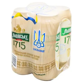 Пиво Львівське 1715 світле 4,5% 0,48л х 4шт - Фото 1