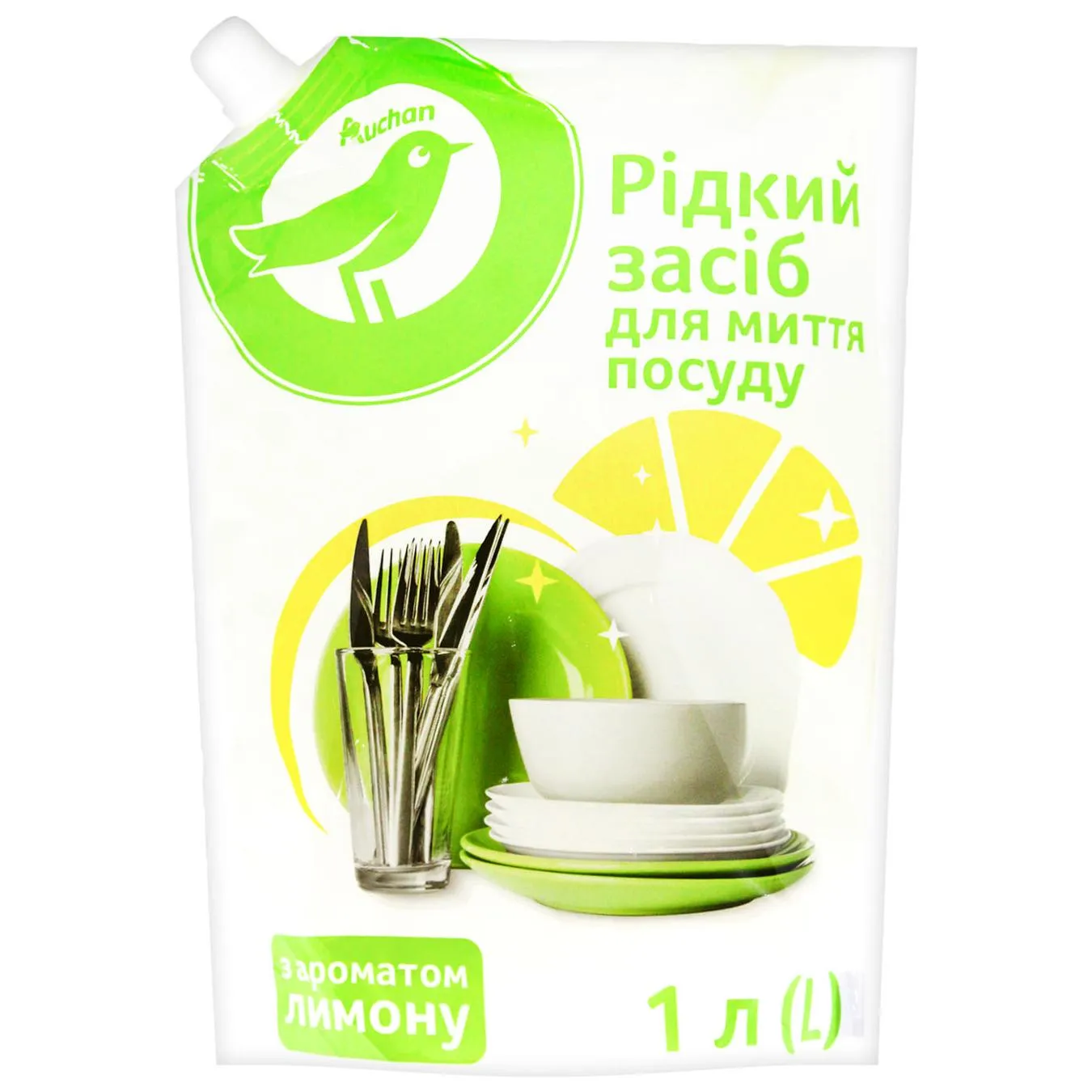 Засіб для миття посуду Auchan Лимон 1л - Фото 1