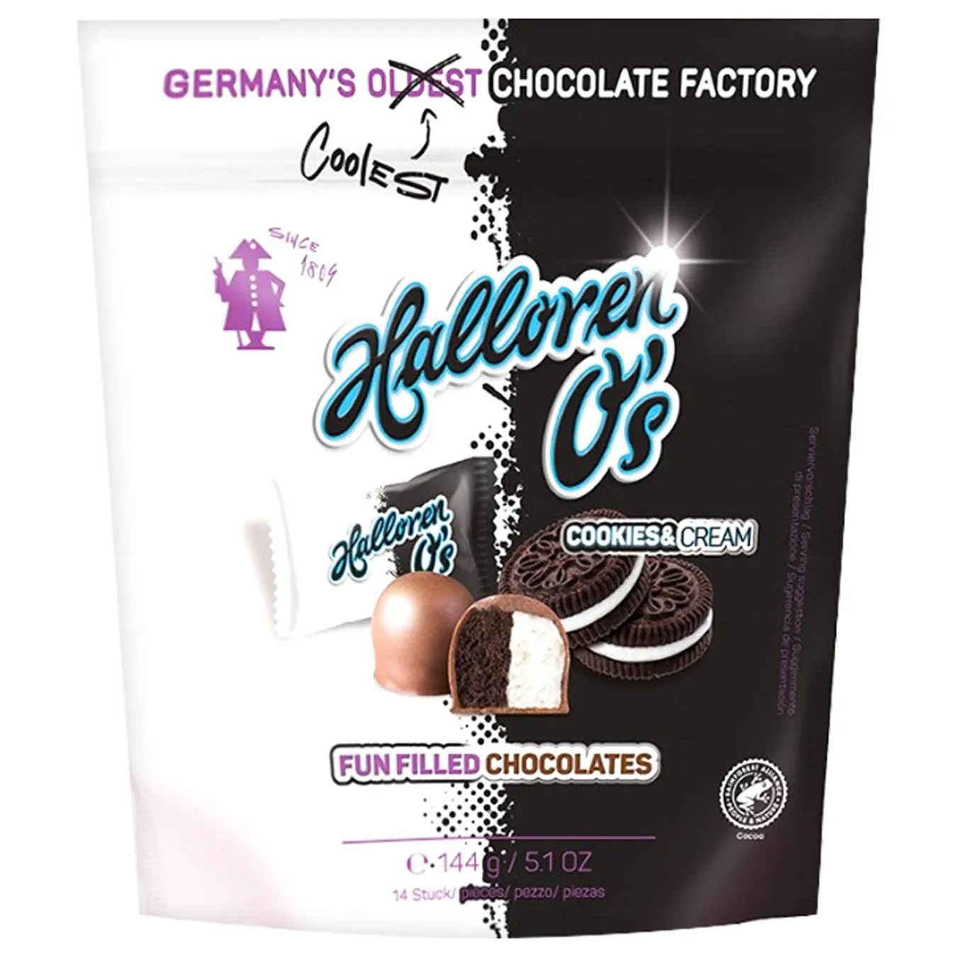 Цукерки Halloren O's Cookies & Cream в молочному шоколаді 144г - Фото 1