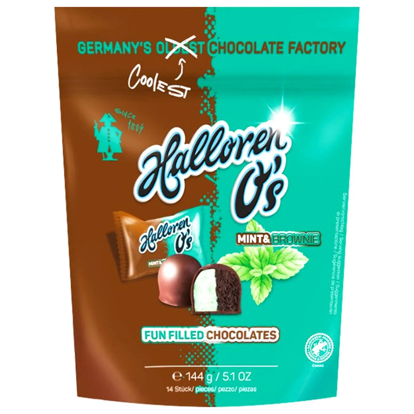 Цукерки Halloren O's М'ята-Брауні в шоколадній глазурі 144г - Фото 1