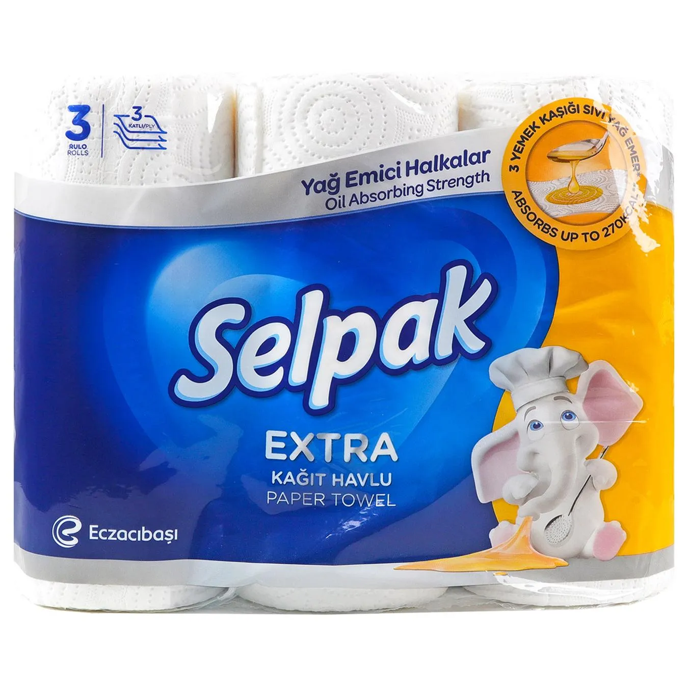 Рушники паперові Selpak Calorie 3-шарові 3шт - Фото 1