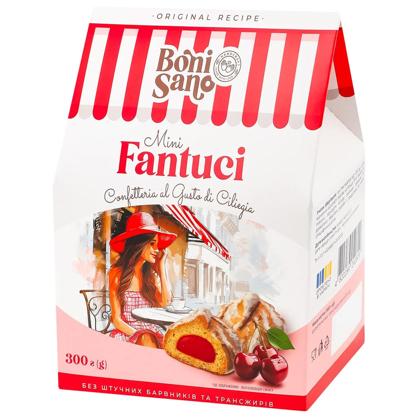 Печиво BoniSano Fantuci зі смаком Вишні 300г - Фото 1