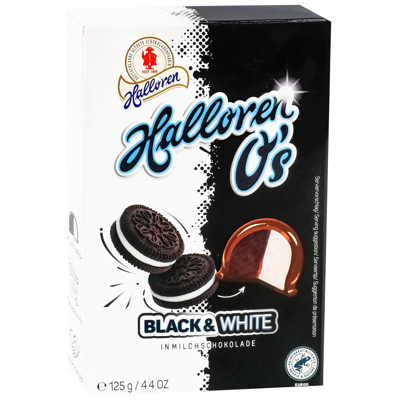 Цукерки Halloren O's Black & White в молочному шоколаді 125г - Фото 1