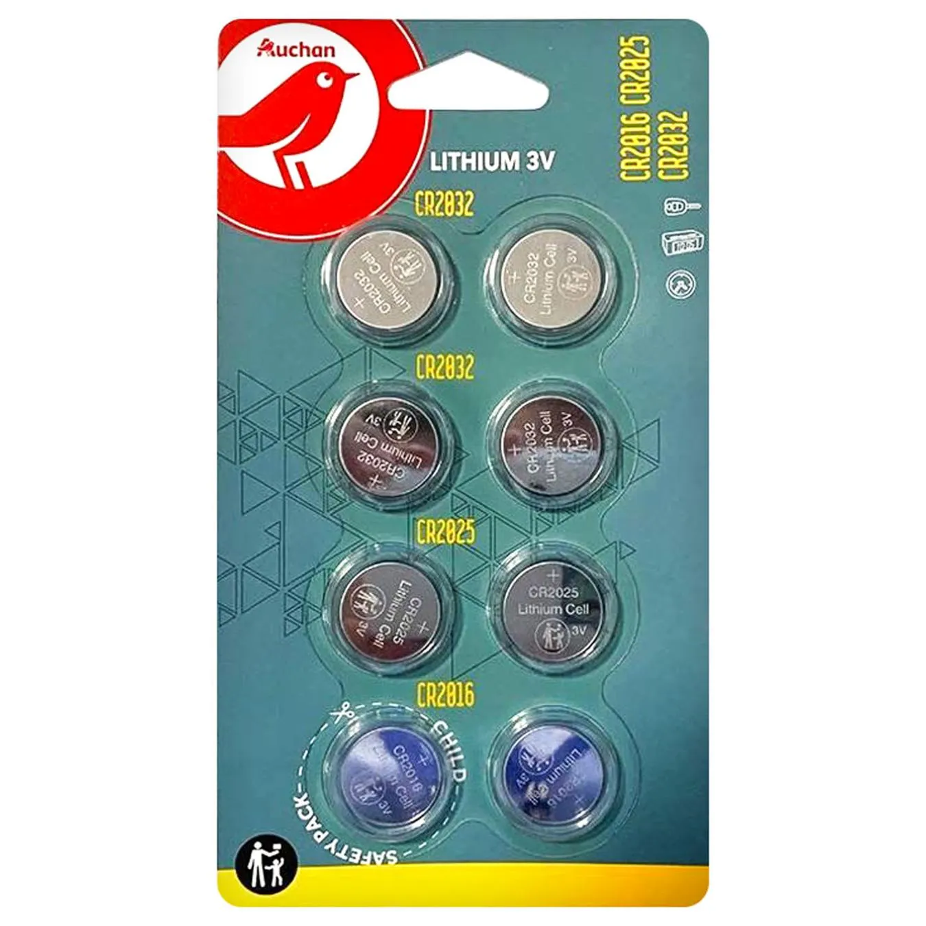 Батарейки Auchan CR2032 4шт + CR2025 2шт + CR2016 2шт - Фото 1