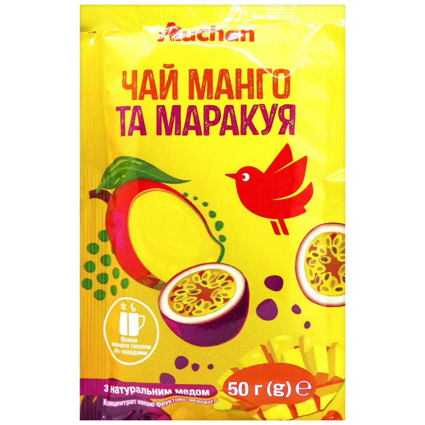 Чай фруктово-медовий Auchan Манго та маракуя концентрат 50г - Фото 1