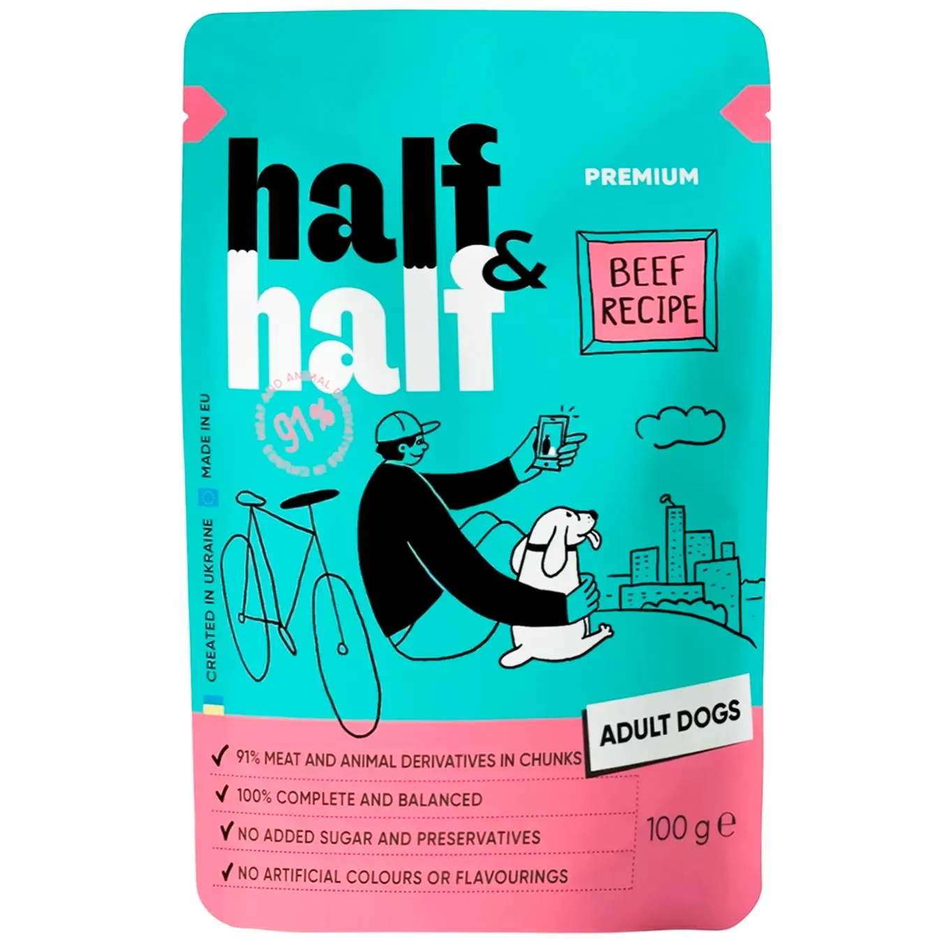 Корм вологий Half&Half з яловичиною для собак всіх порід 100г - Фото 1