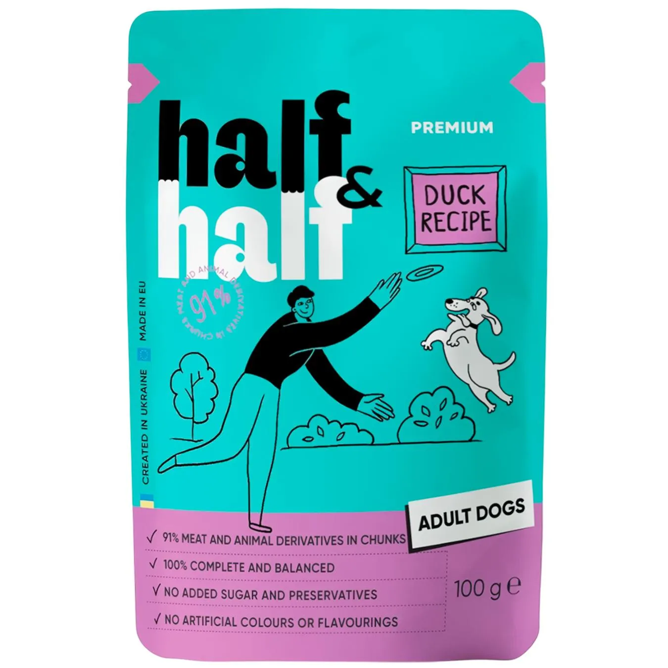 Корм вологий Half&Half з качкою для собак всіх порід 100г - Фото 1