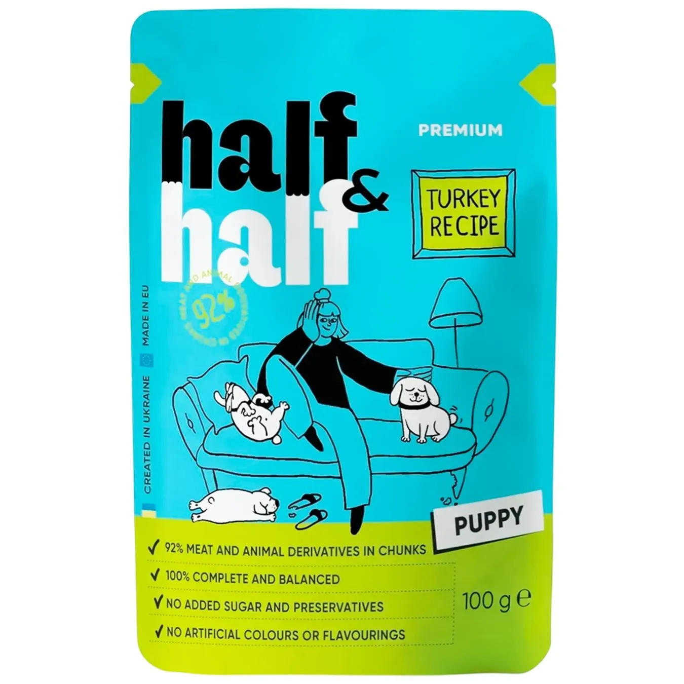 Корм вологий Half&Half з індичкою для цуценят всіх порід 100г - Фото 1